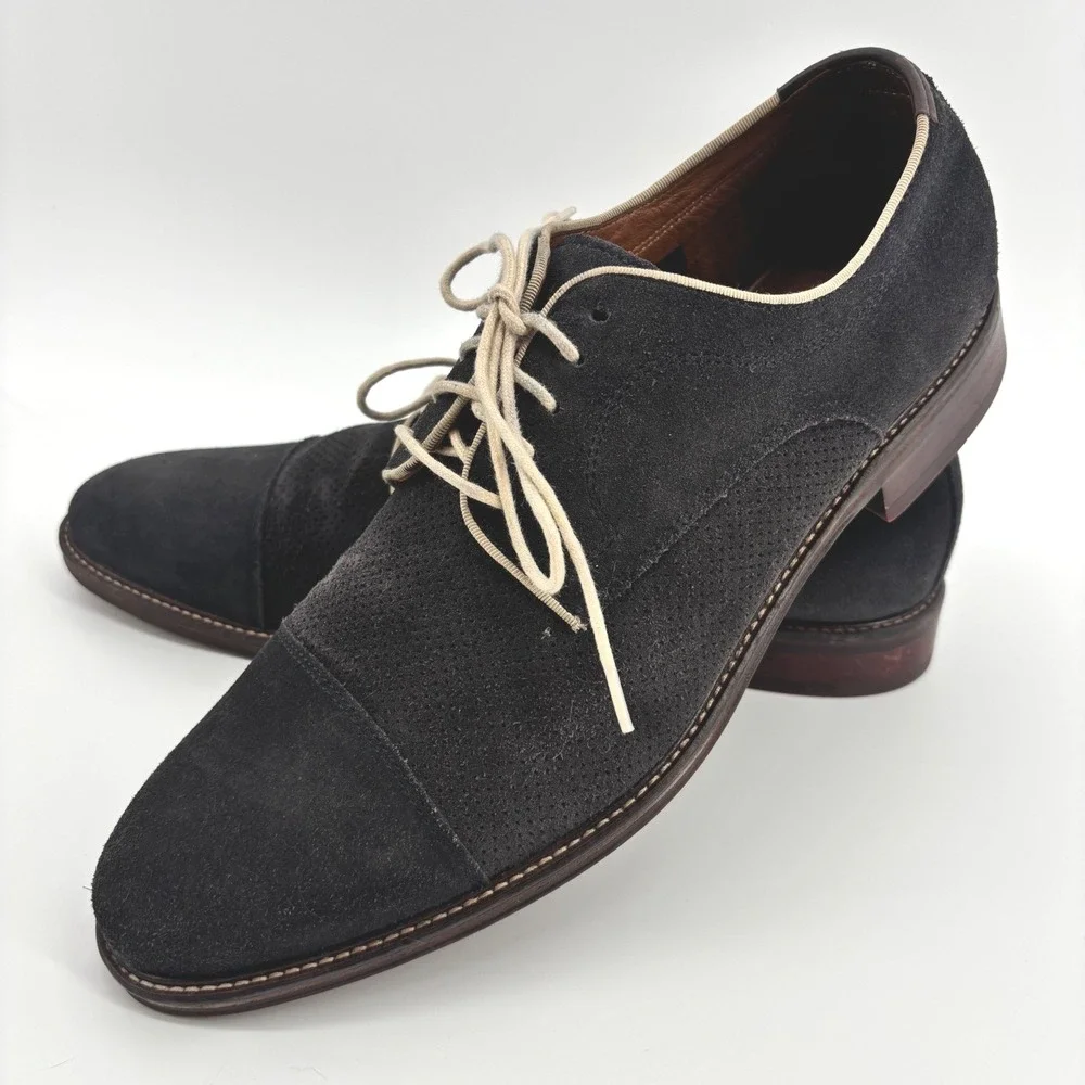 Johnston & Murphy J&M Flex Mens Grey Navy Suede Cap Toe Oxford Dress Shoes 12